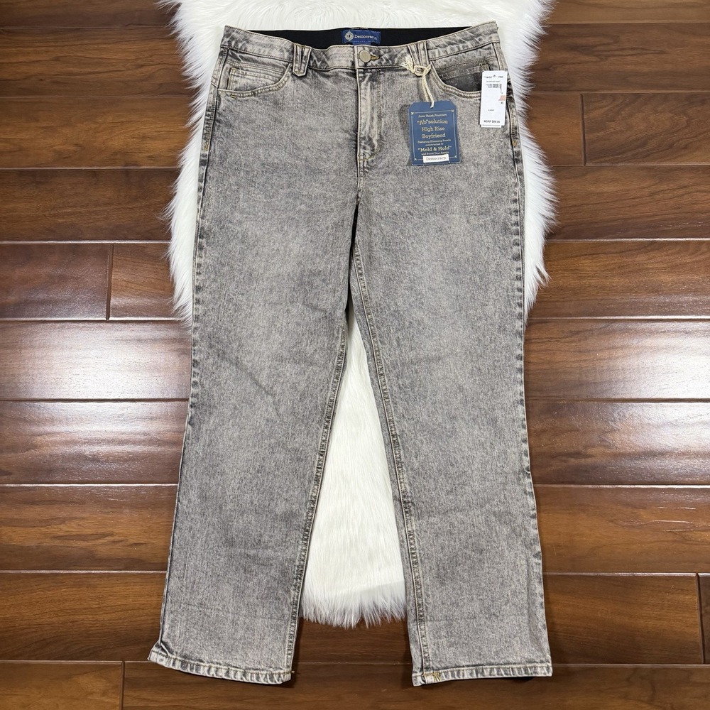 Democracy Women's Size 12 Gray Wash Boyfriend Ab Solution Denim Jeans High Rise